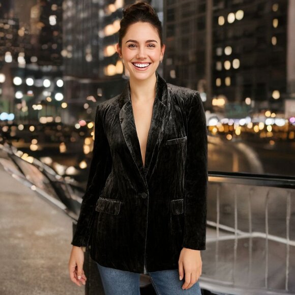 Anthropologie Alessia Velvet Single Breasted Blazer Jacket Velour Collared Coat - Picture 1 of 12